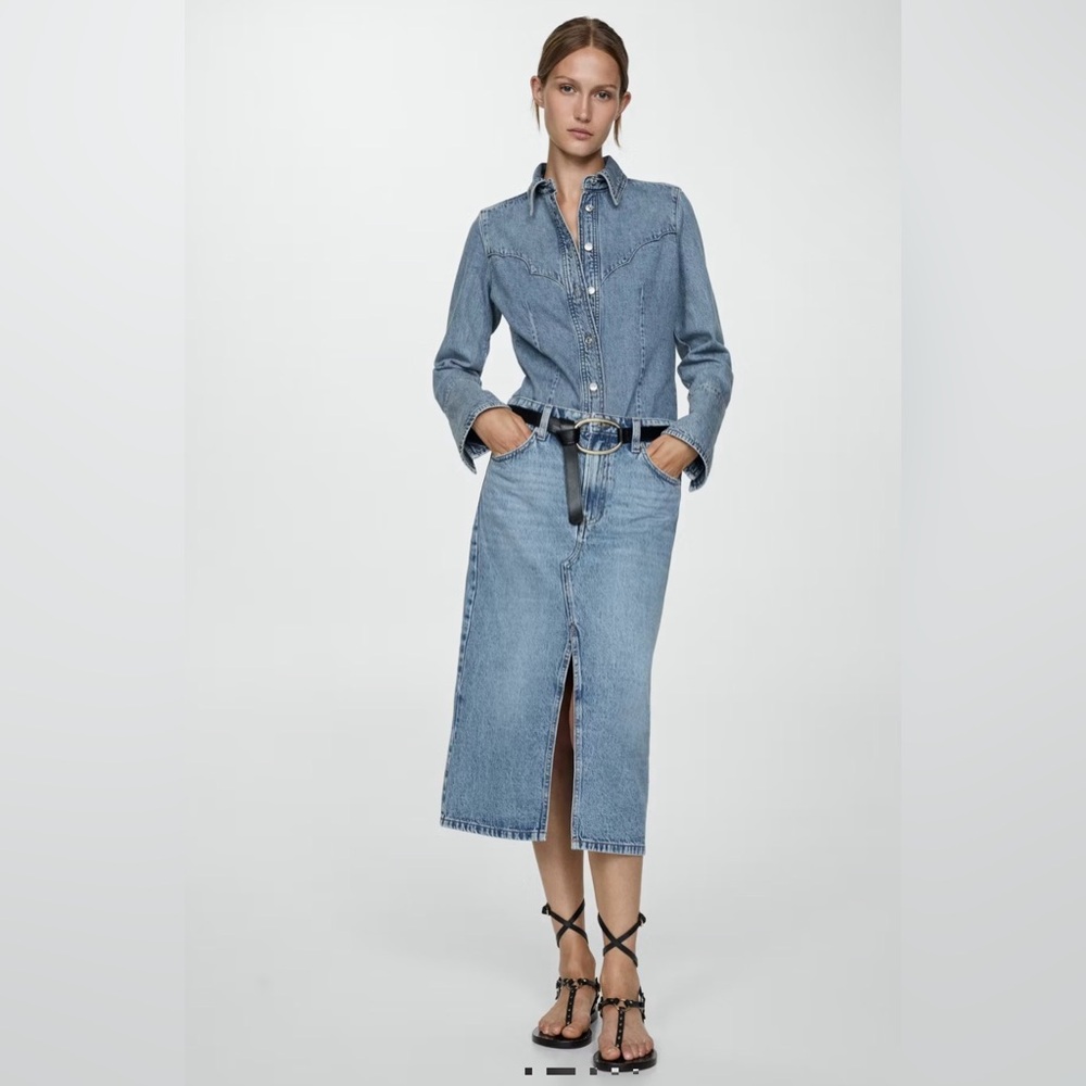 Mango Light Blue Denim Midi Skirt NWT